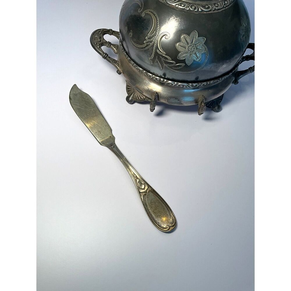 Beautiful William Rogers quadruple plated silver butter dish with insert & knife - Picture 4 of 8